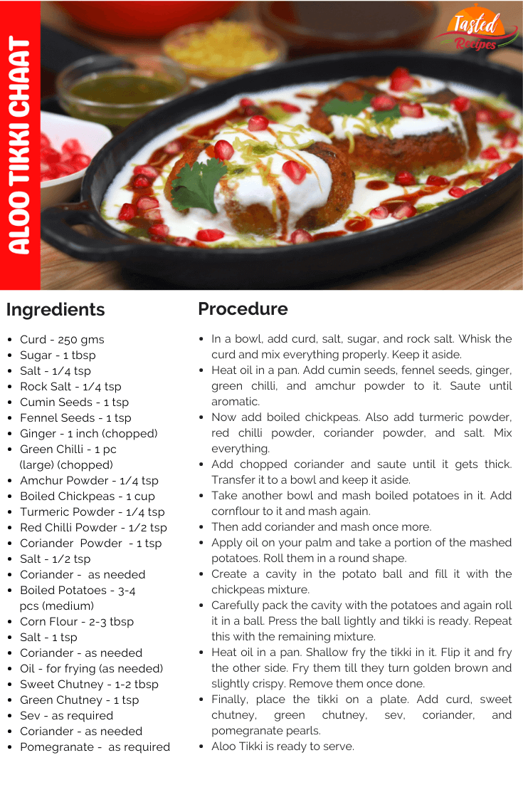 Aloo Tikki Chaat Recipe Card
